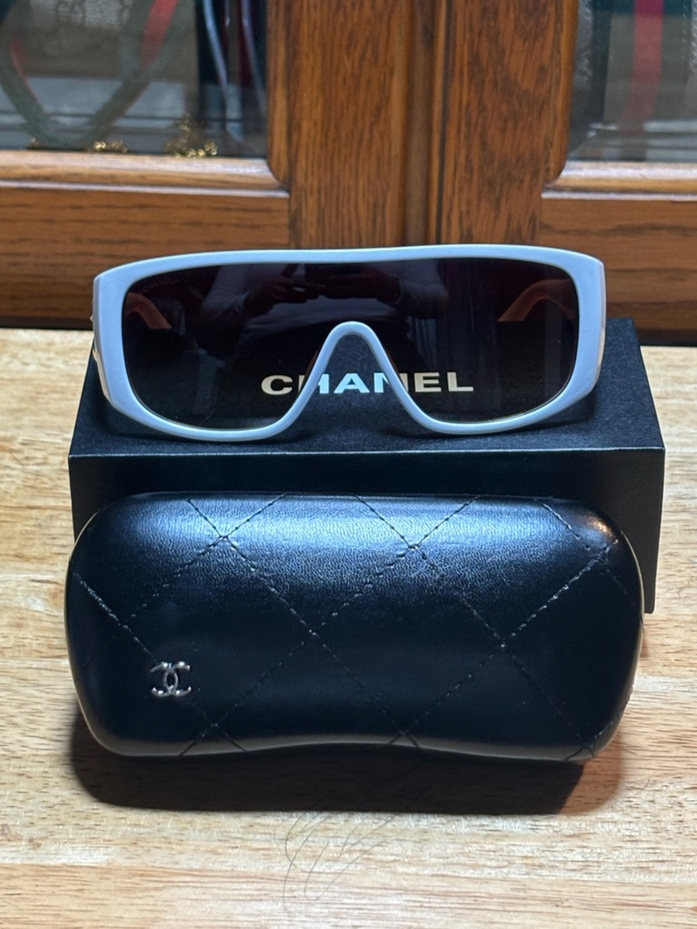 CHANEL White Temple Shield Sunglasses